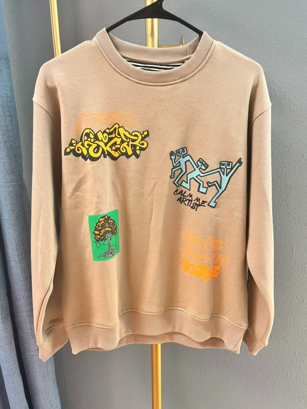 Cactus Boys Tan Graphic Crewneck Sweatshirt Kids 13/14 XL Streetwear Graffiti